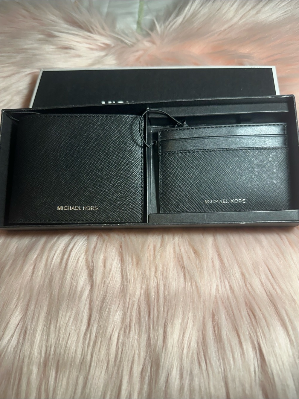 Michael Kors Black Leather Bifold Wallet and Card Holder Gift Set